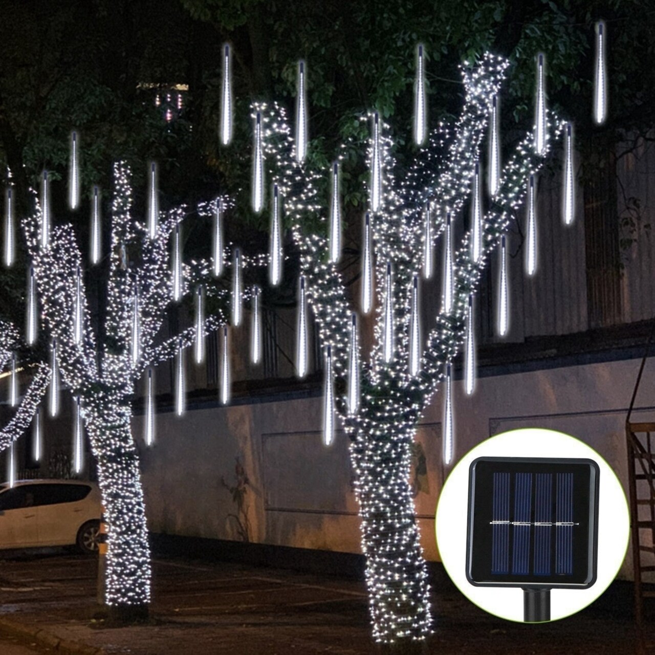 SKUSHOPS Solar Powered Meteor Shower String Lights 9.84FT Falling Raindrop Tube Lamp Water Resistant Decorative Lights